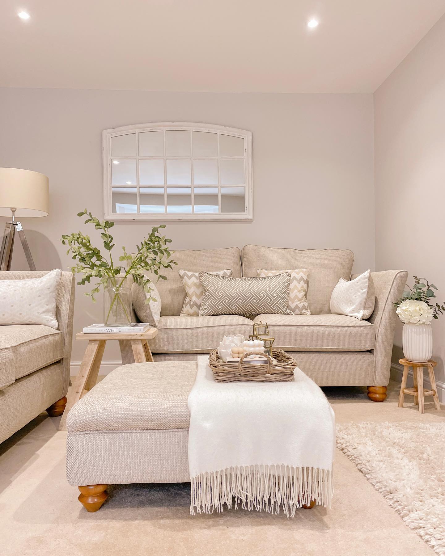 16. the Sunlit Serenity Of a Biscotti and Sage Green Sofa Haven