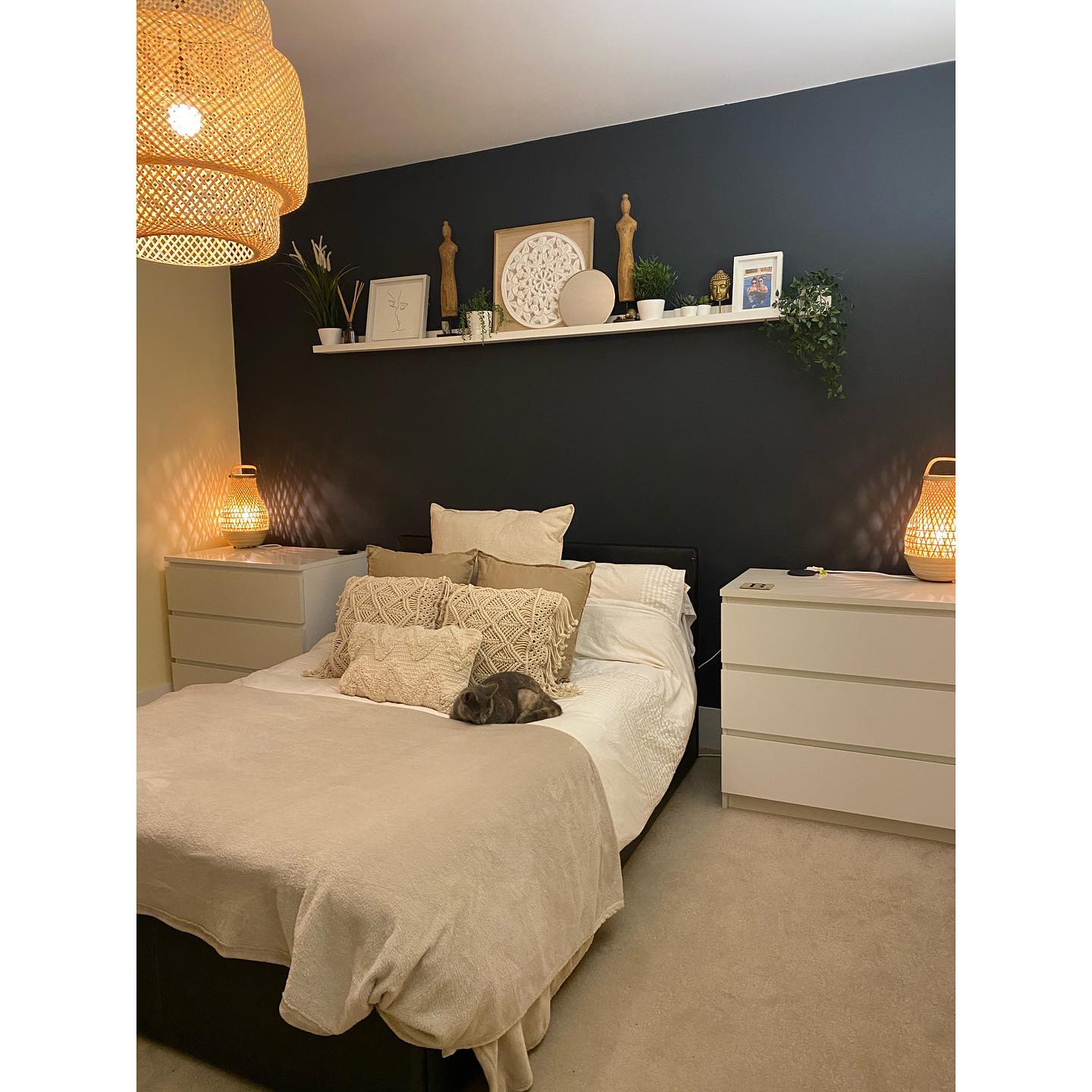 31. Twilight Garden Canopy: Woven Dreamcatcher Lights Over Moss Green Bedding