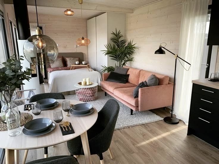 20. a Monochromatic Haven with a Crimson Accent Wall and Geometric Shelving