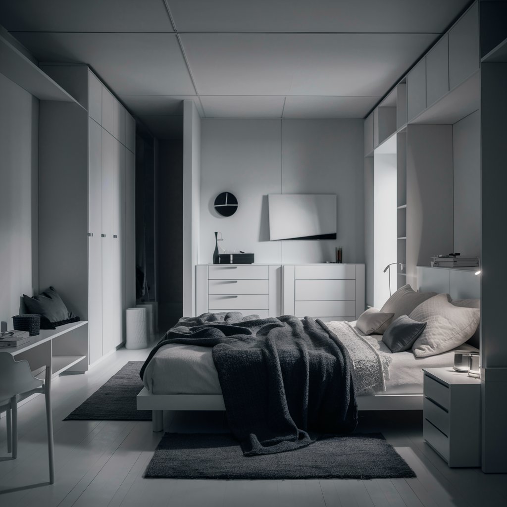 20. Midnight Blue Accents and Industrial Edge: a Bedroom with Concrete Floors and Exposed Brick