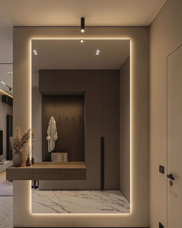 4. the Reflection Of Serenity: a Single Round Mirror Amidst Geometric Brass Frames