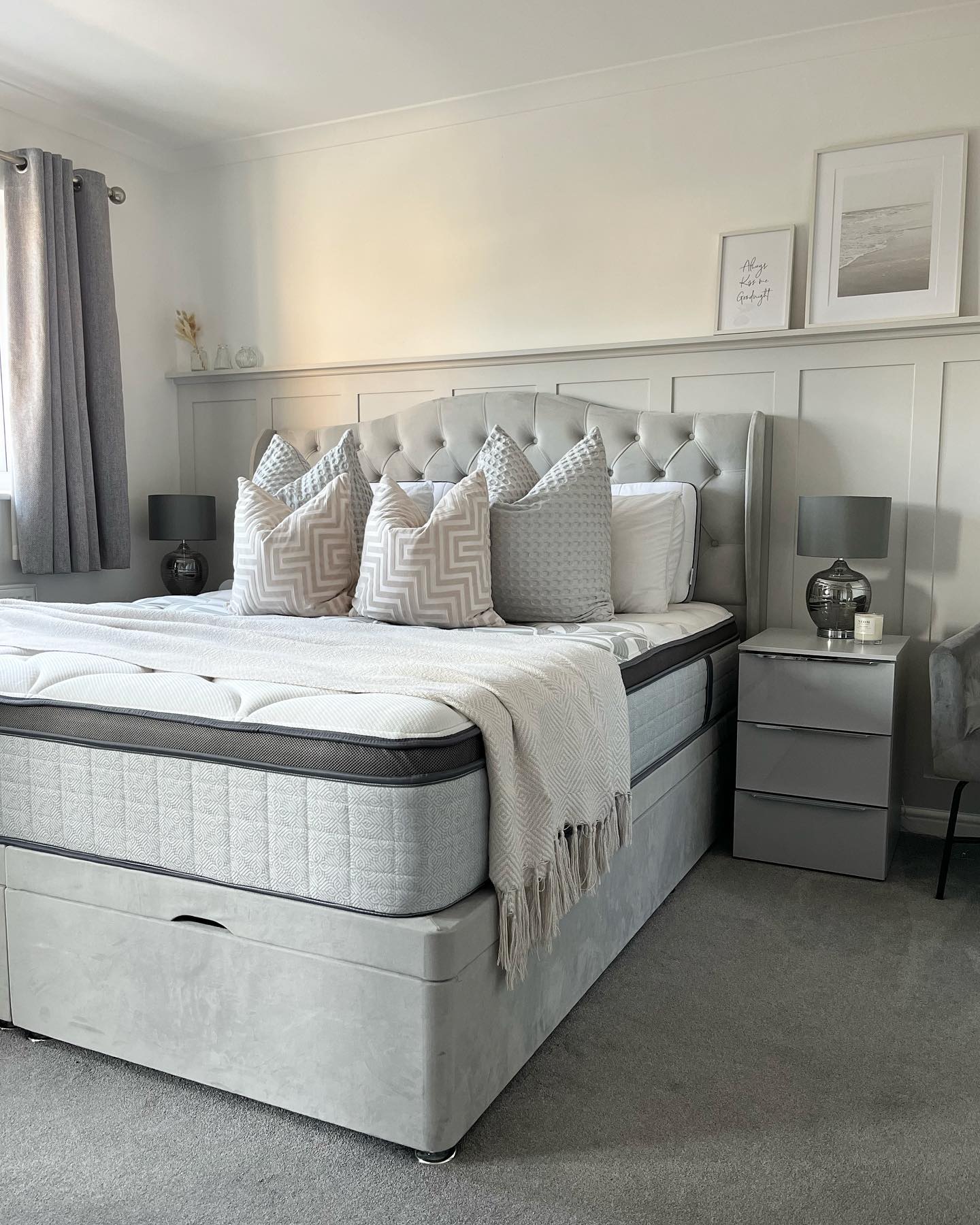 30. Moonlit Serenity: Silver Accents and Soft Curves In a Grey Bedroom Haven