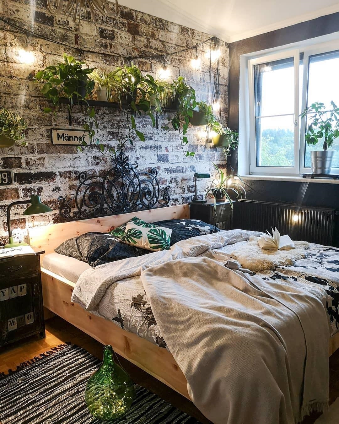 8. Mossy Green Accents Meet Geometric Woodwork In Bedroom Bliss