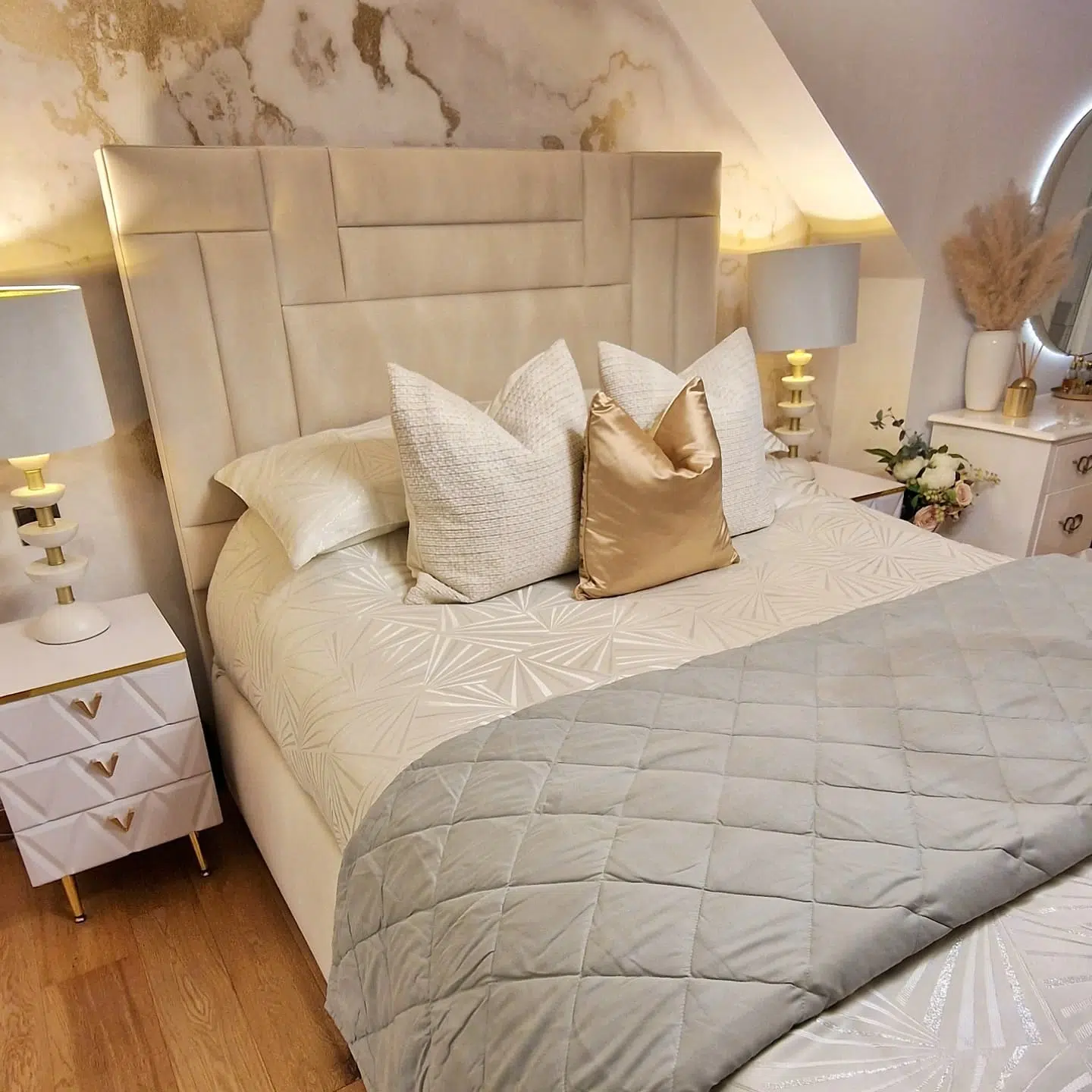 44. a Moonlit Palette with Geometric Shadows on a Floating Bed