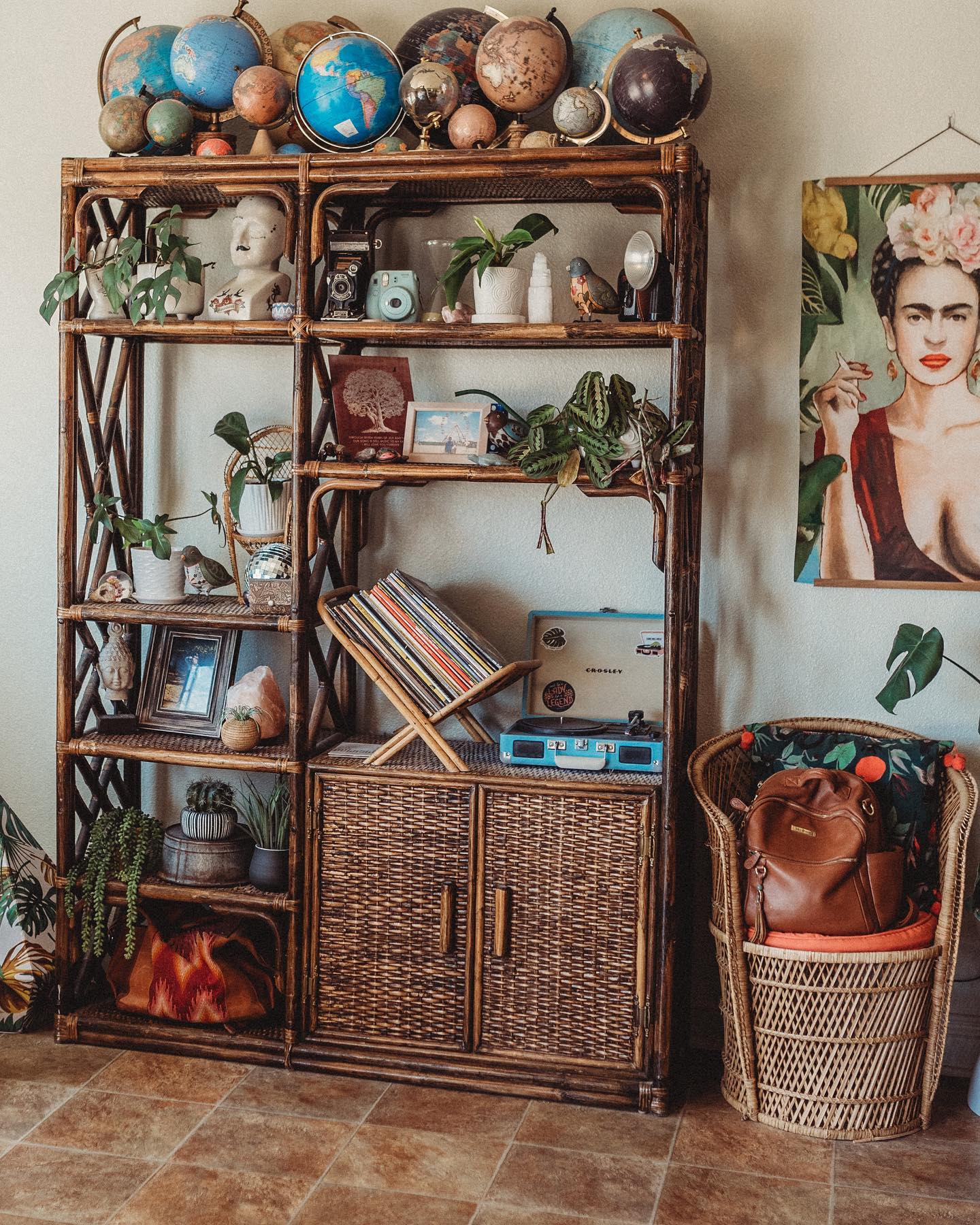 20. Macrame Dreamcatcher Over Wicker Basket with Potted Succulent