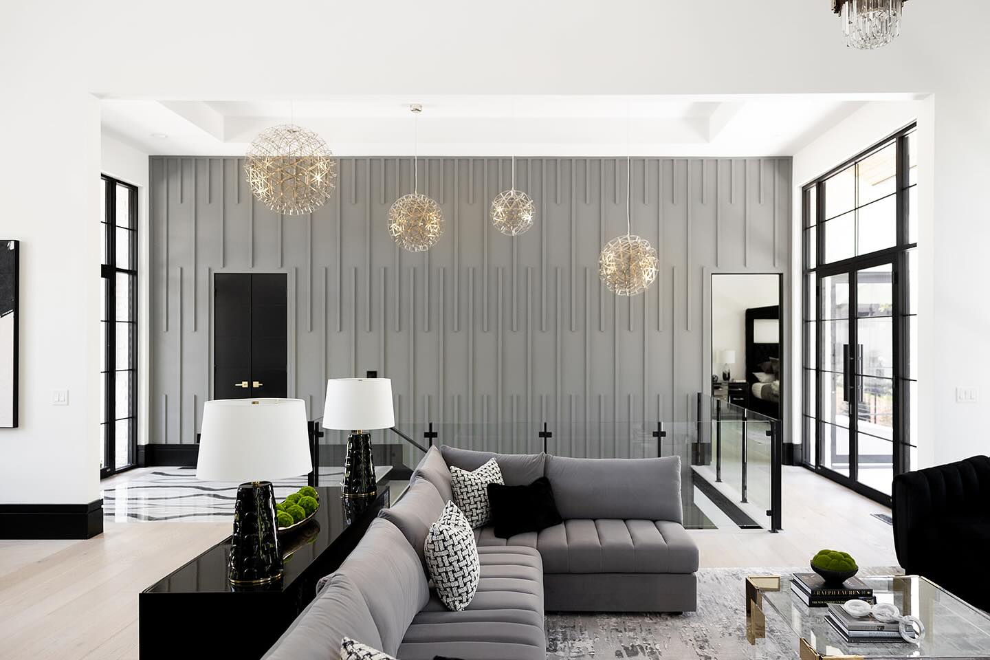 5. the Indigo Mosaic: a Living Room Wall with Geometric Glass and Metallic Tiles