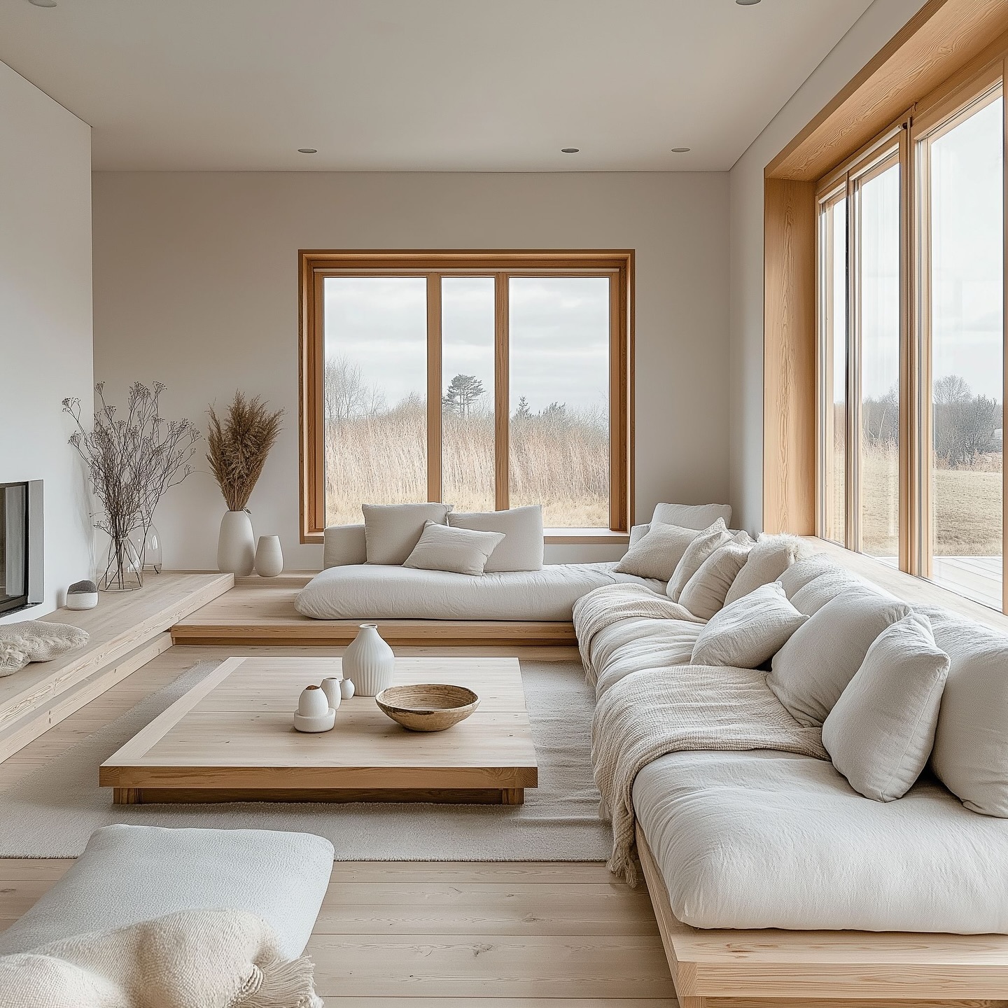25. Soft Geometry: the Monochrome Minimalist Living Room with Angular Art and Curved Sofa