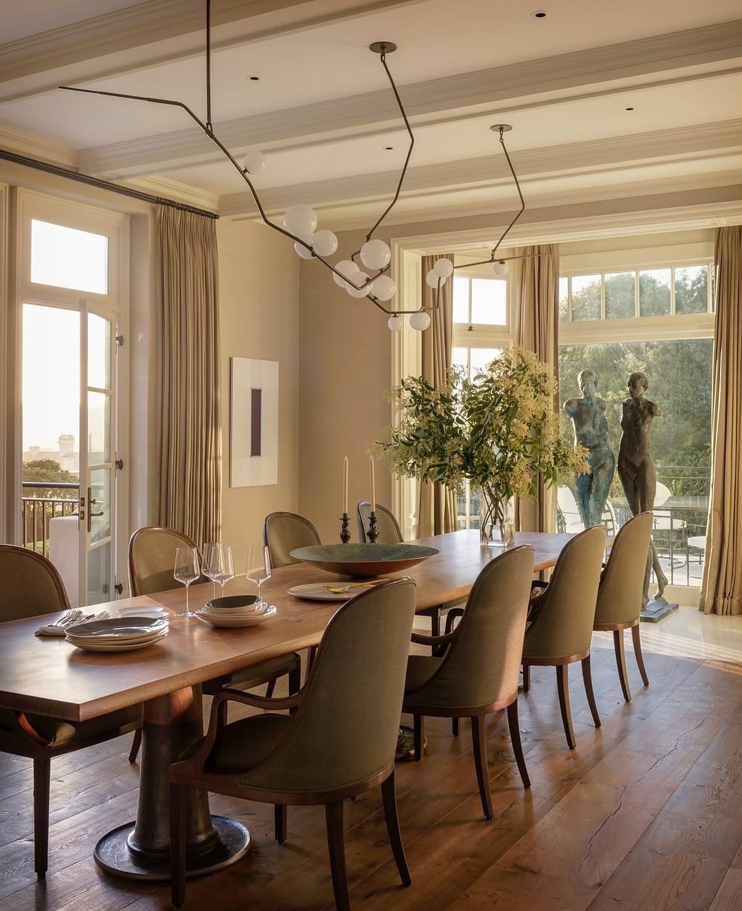 8. Mid-century Modern Table with Cantilevered Legs and Amber Glass Top