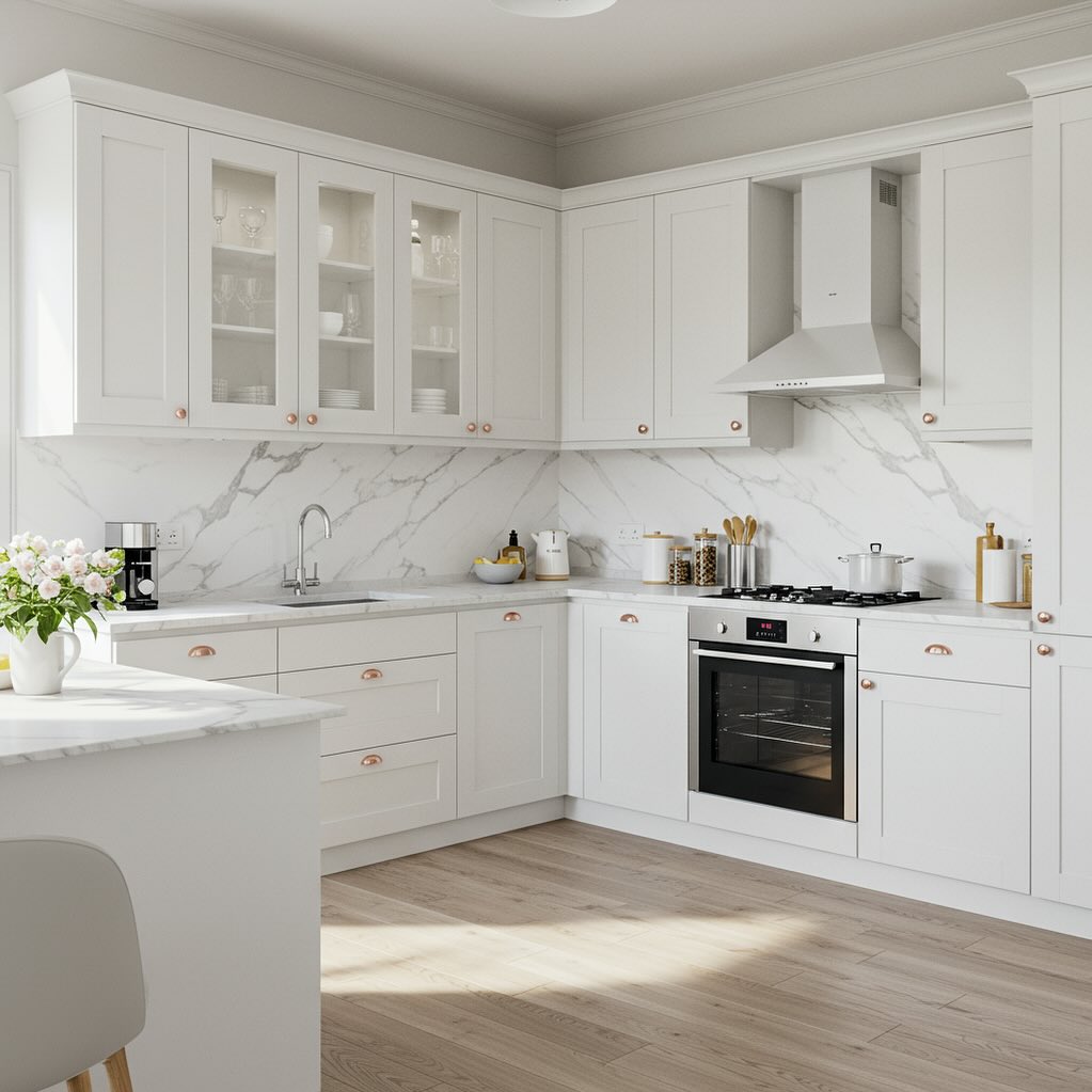8. the Delicate Dance Of White Shaker Cabinets with Brass Hardware and a Sunlit Window