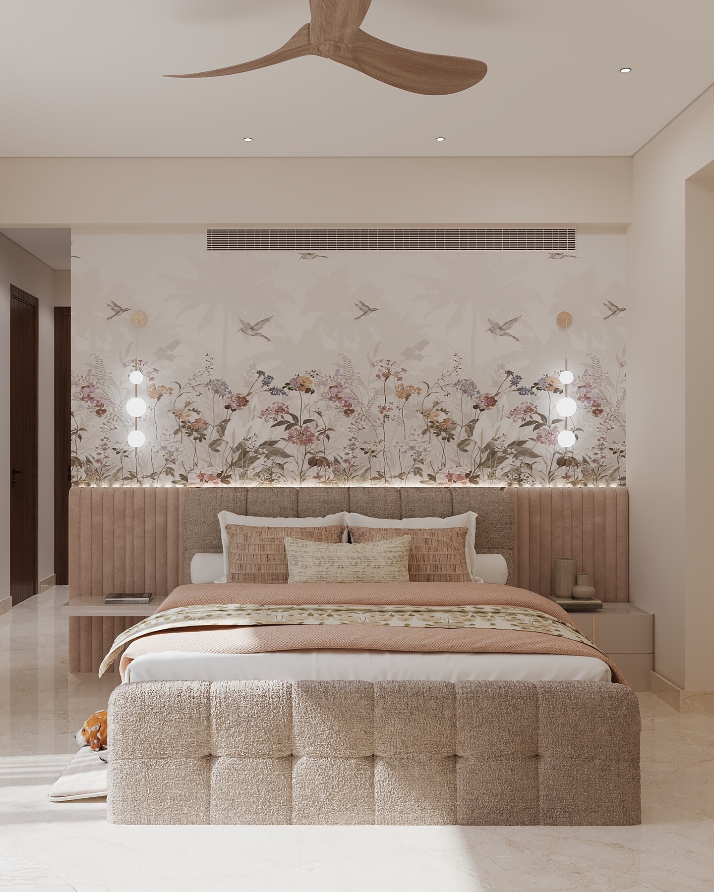 28. the Moonlit Canopy Bed with Lavender Accents and Woven Basket Storage