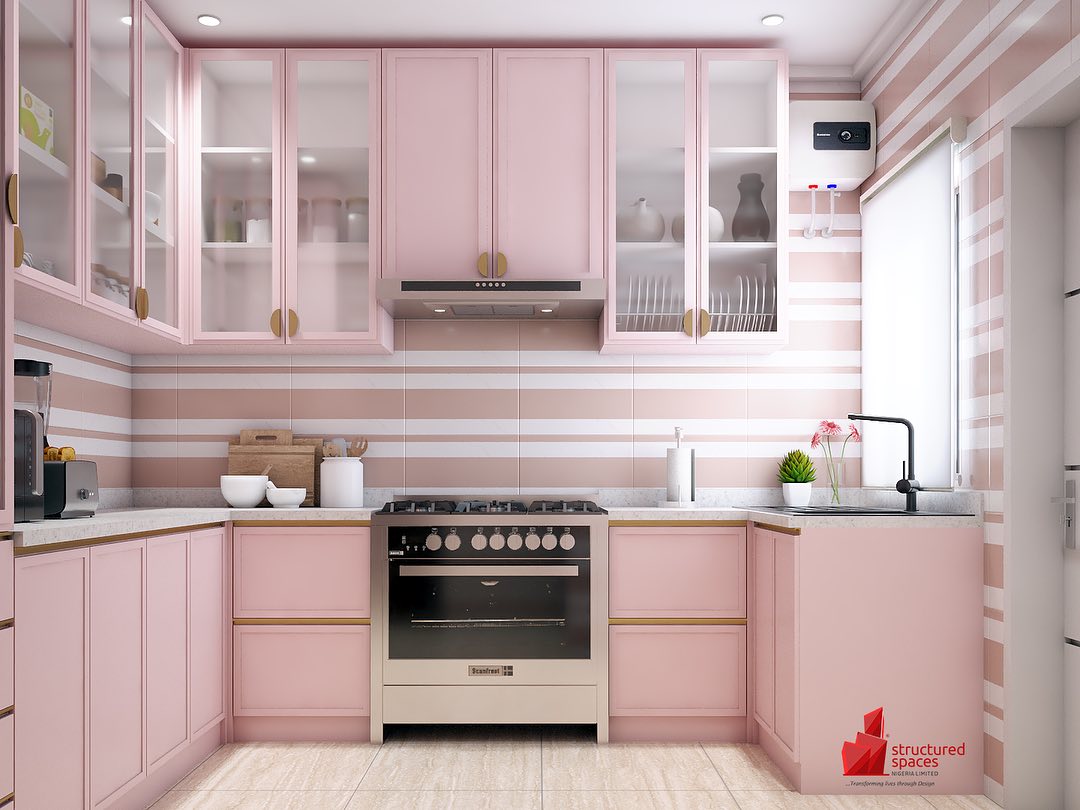 6. Pink Polka-dot Backsplash Meets Retro Mint Green Appliances