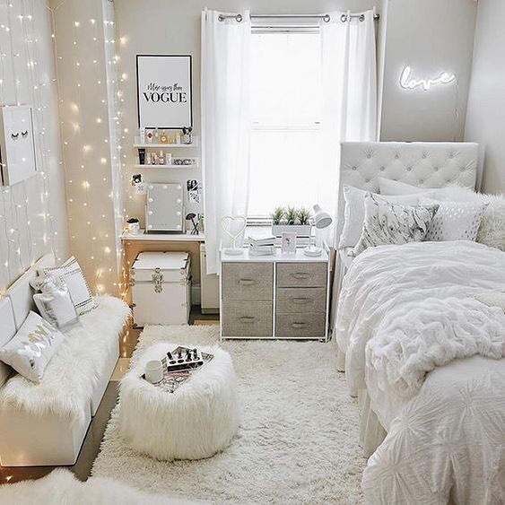 15. Neon Glow Study Nook with Suspended String Lights