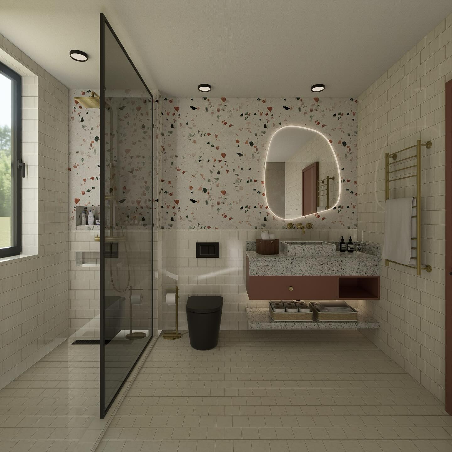 13. Moonlit Mosaic Tiles and Floating Vanity: a Serene Escape