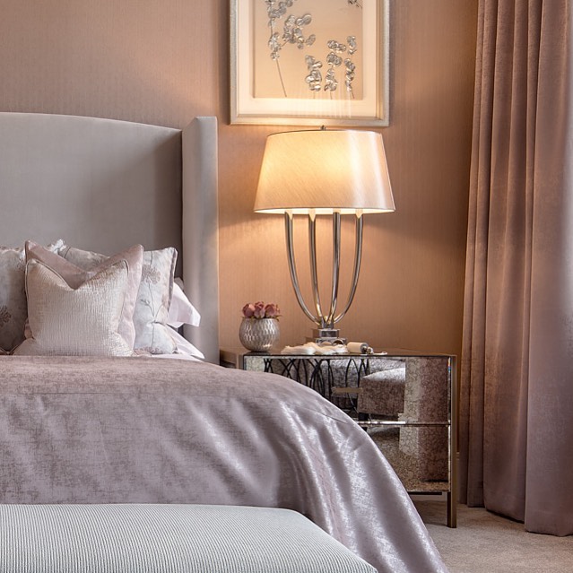 40. Soft Lilac Walls with Boho Macrame Accents and Vintage Trunk Nightstand