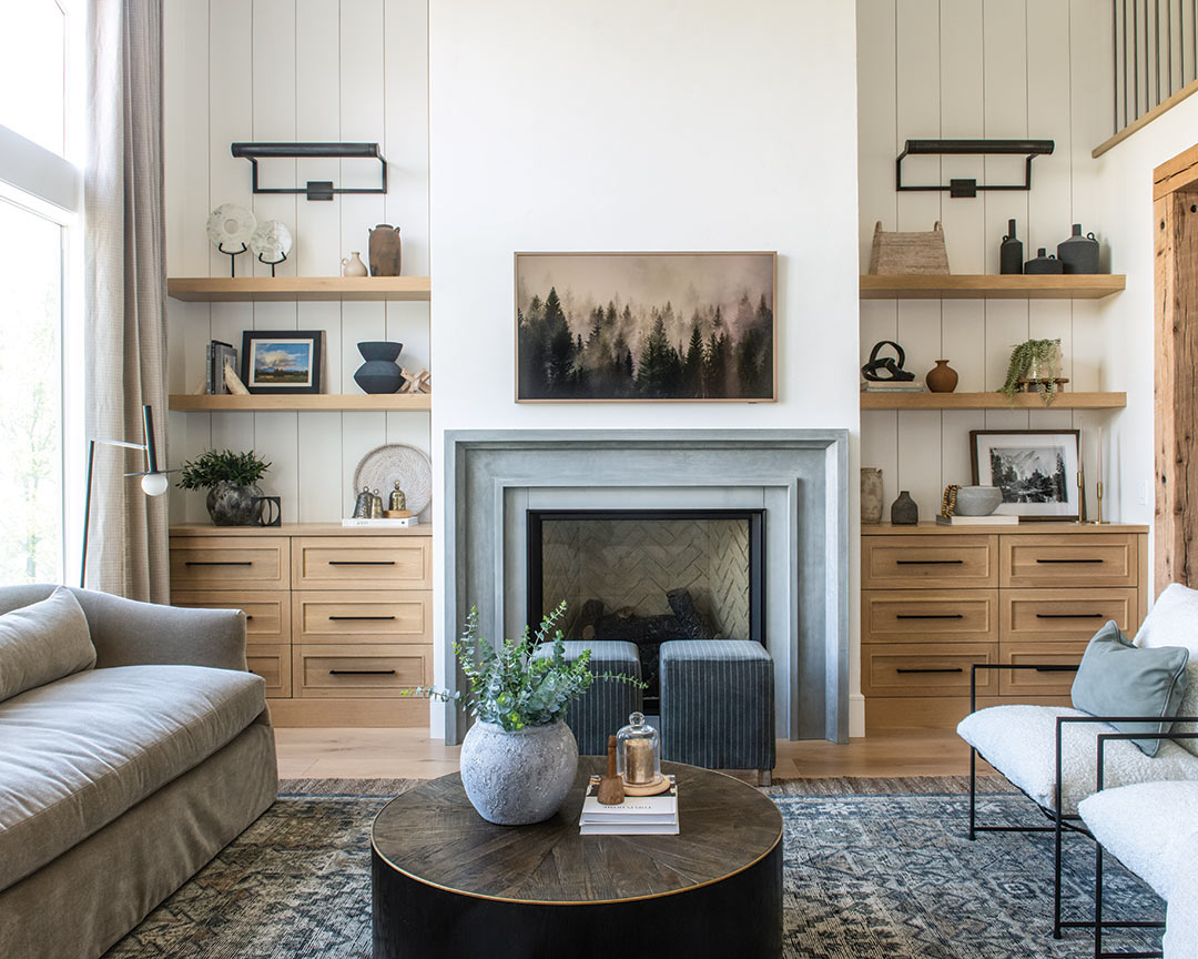 38. the Cerulean Wave: a Living Room Wall with Textured Blue Tiles and Geometric White Accents