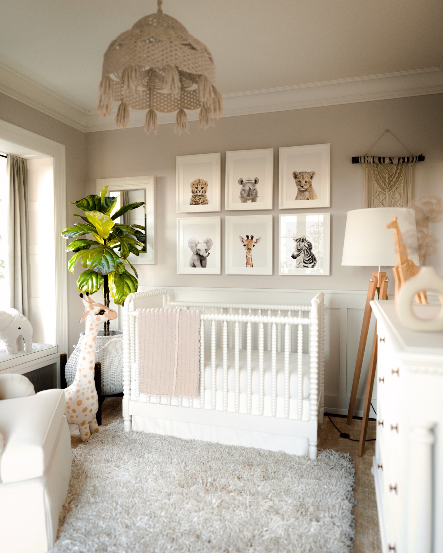 30. Soft Lavender Clouds Cradle the Moon-themed Crib In a Gender-neutral Haven