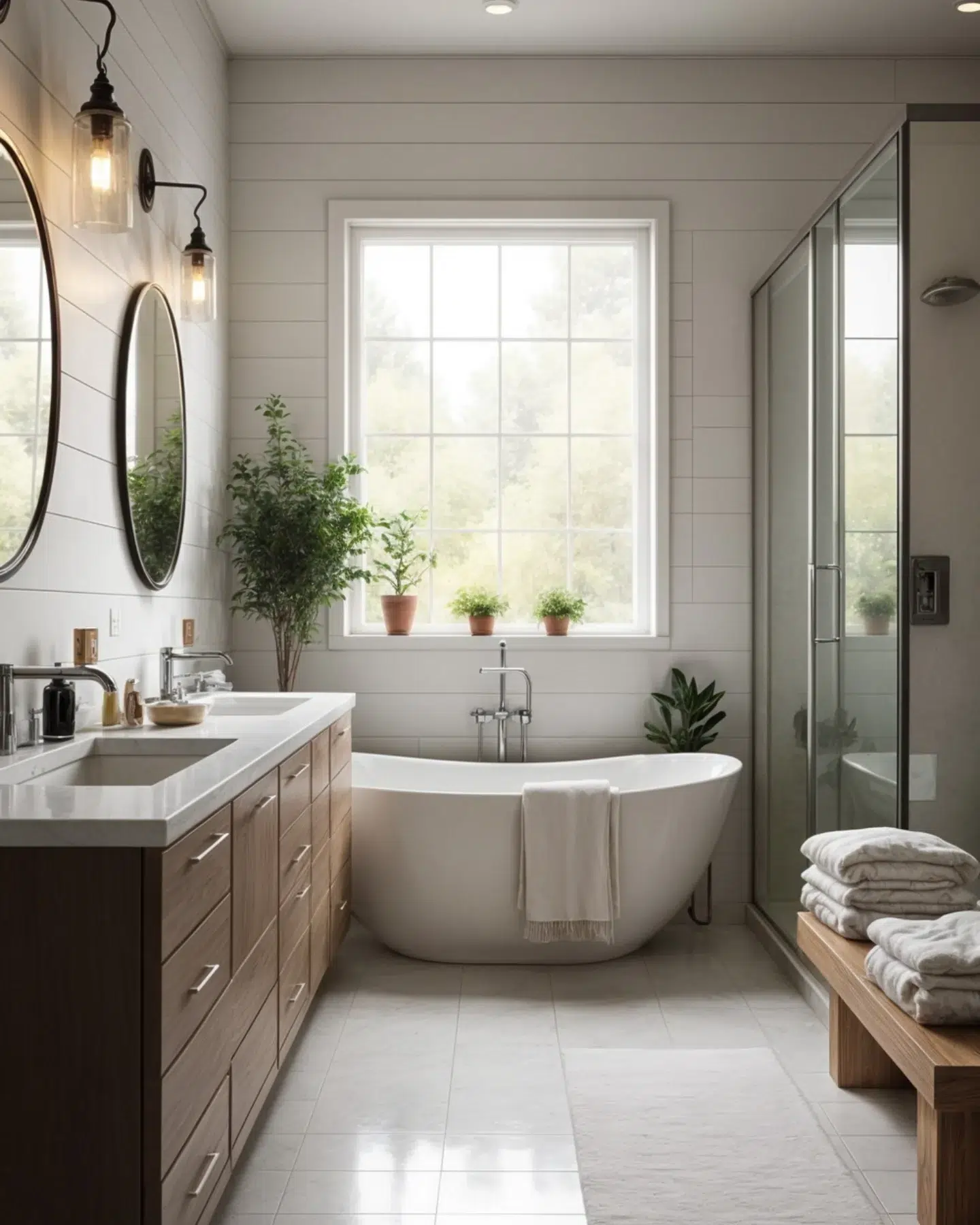 2. Shiplap Serenity: the Interplay Of Rustic Wood and Soft White Subway Tiles