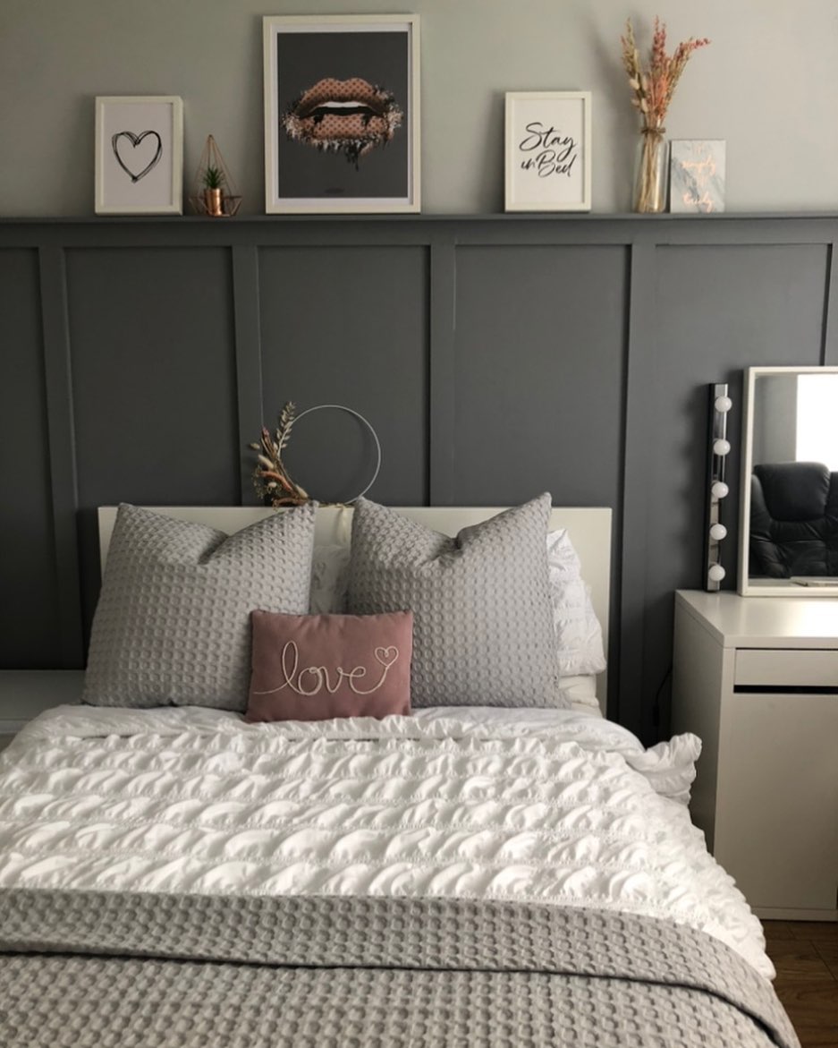 35. Moonlit Serenity: a Bedroom with Whispering Grey Tones and Geometric Wall Accents