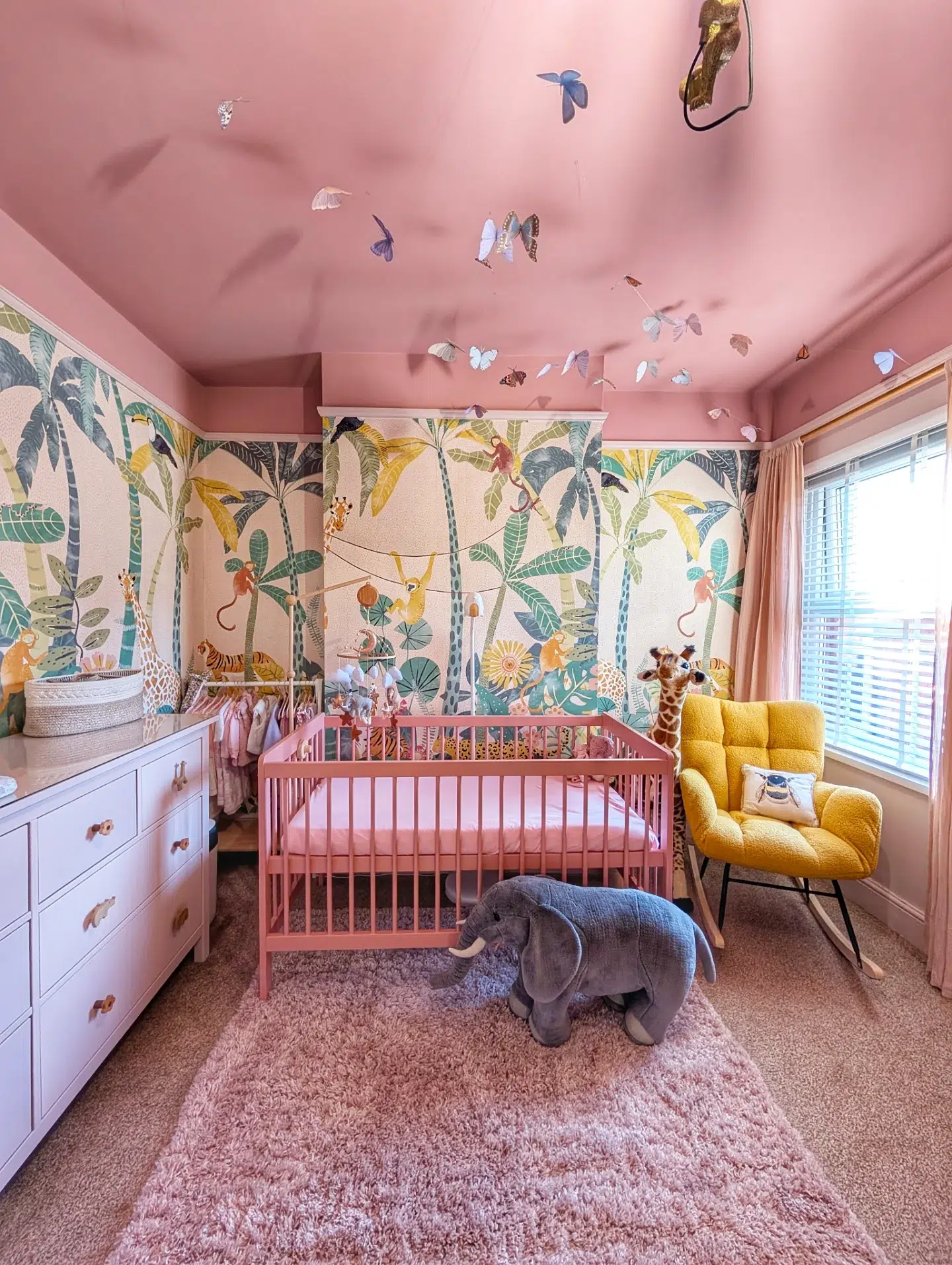 25. Whimsical Woodland Escape with Hand-painted Tree and Fox Accents