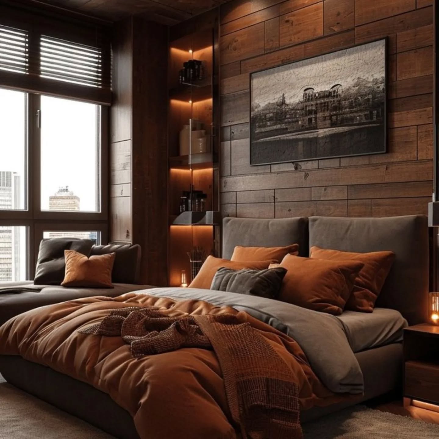 28. Cobalt and Charcoal Industrial Loft with Exposed Brick Wall and Vintage Trunk