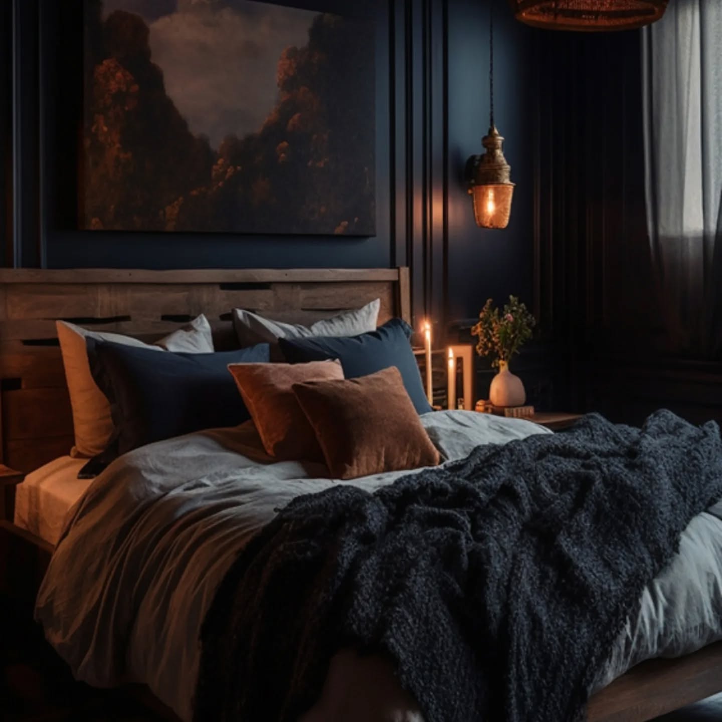 5. Midnight Masculinity: Charcoal Walls and Industrial Bed Frame Fusion