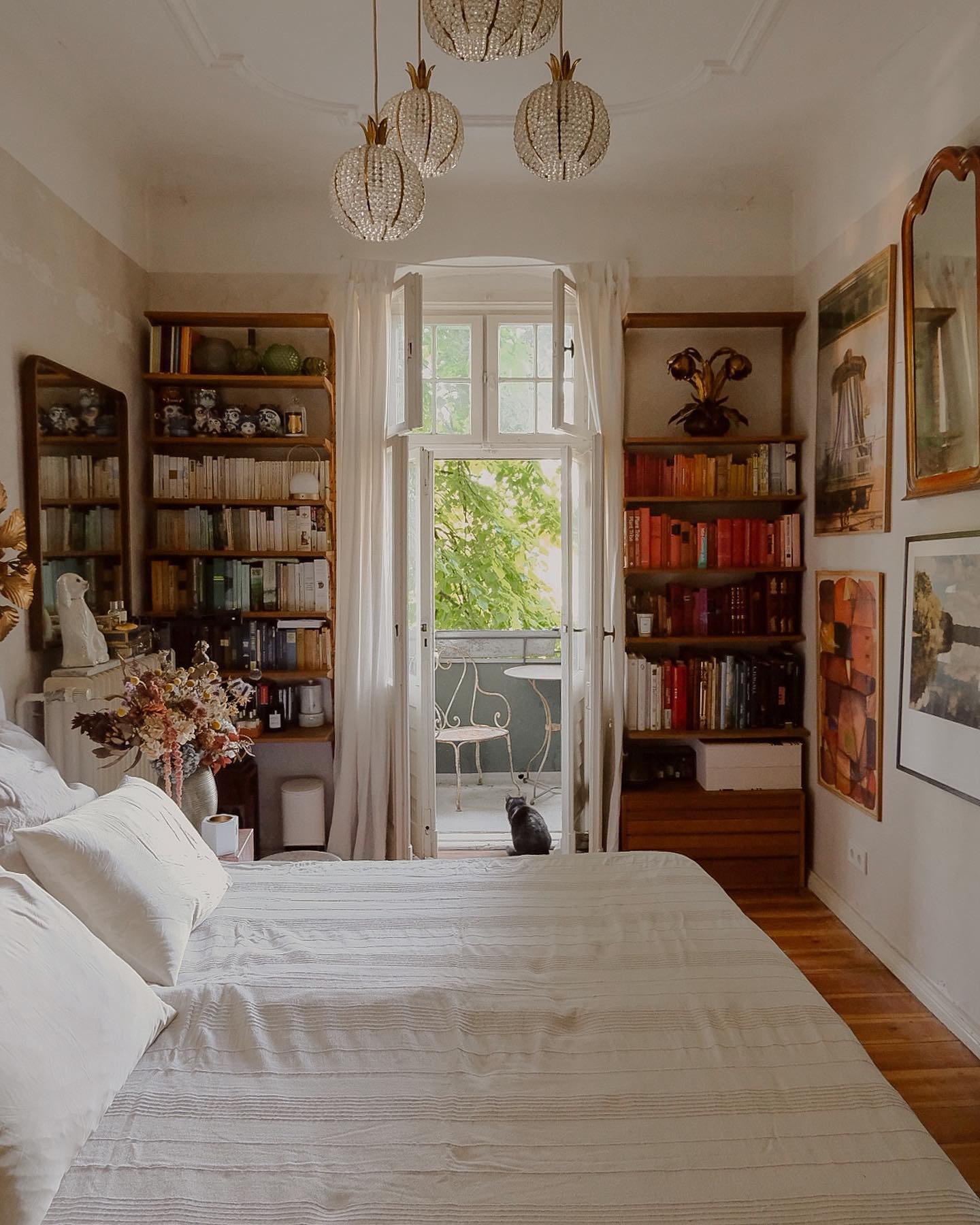 13. Moonlit Sonata Bedding with Vintage Lace Canopy and Amber Glow Lamps
