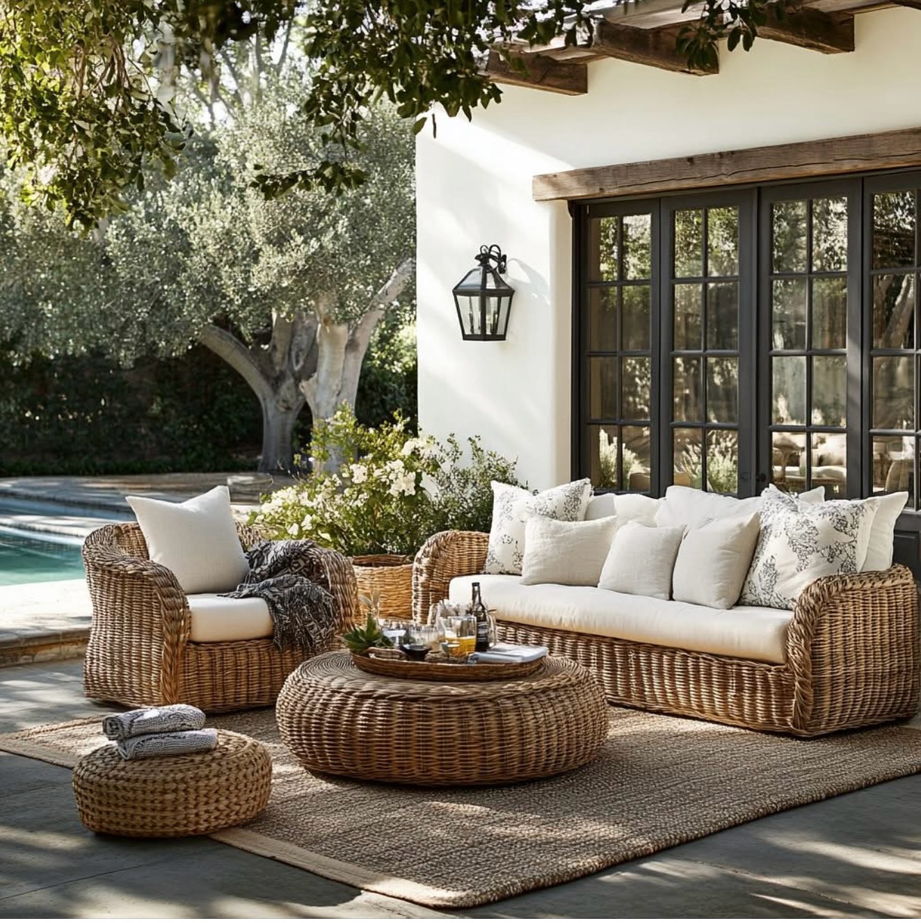 10. a Sunlit Symphony Of Rattan and Terracotta Amidst Verdant Foliage