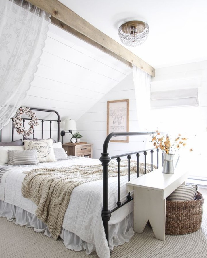 7. the Vintage Wooden Ladder and Woven Basket Nightstand Combo
