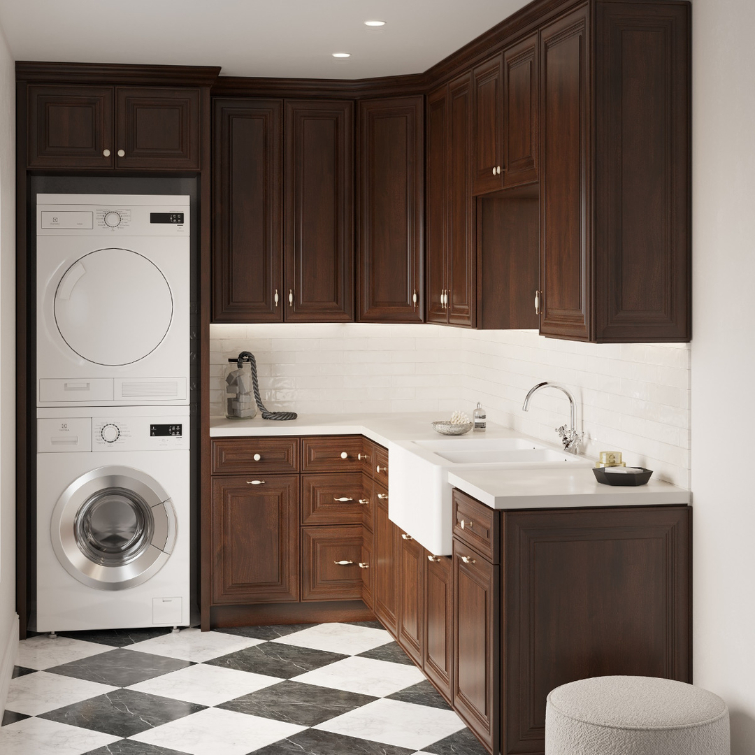 13. a Sunlit White Cabinet with Vintage Brass Handles and a Checkered Floor