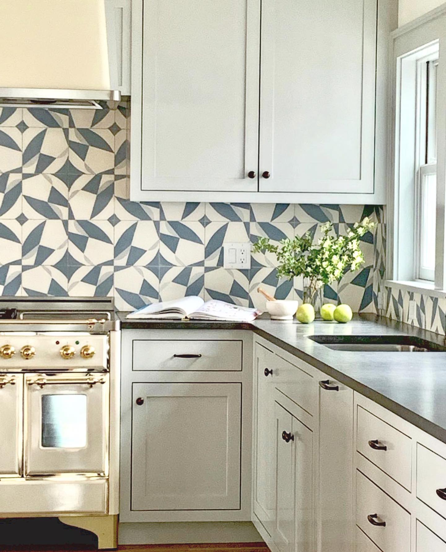 17. Vibrant Citrus Slice Mosaic with Interlocking Mint Green Tiles