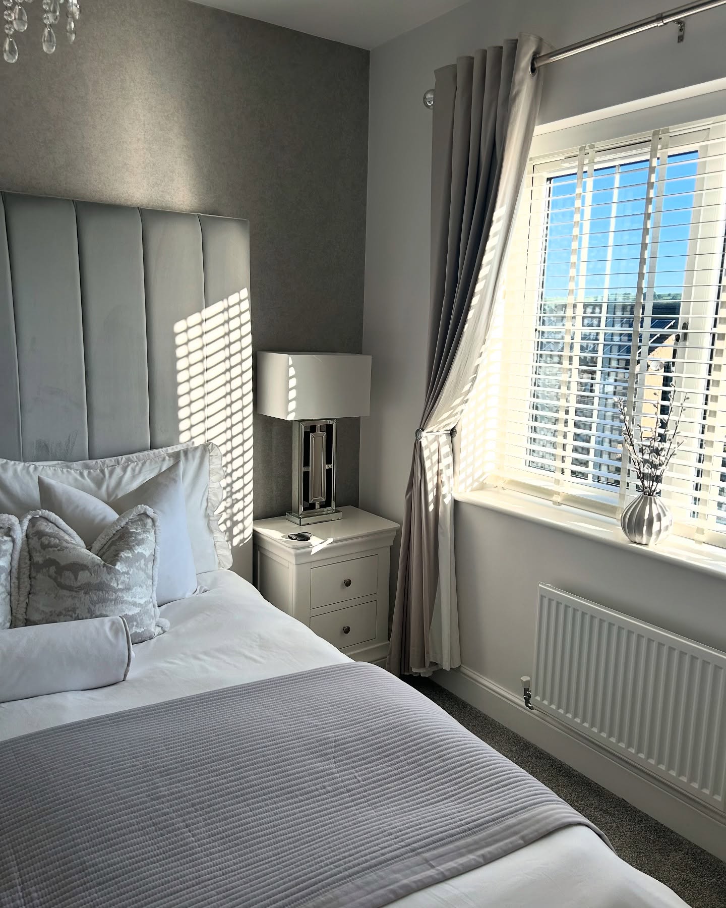 9. Moonlit Serenity: Silver Accents and Starry Ceiling In a Grey Bedroom