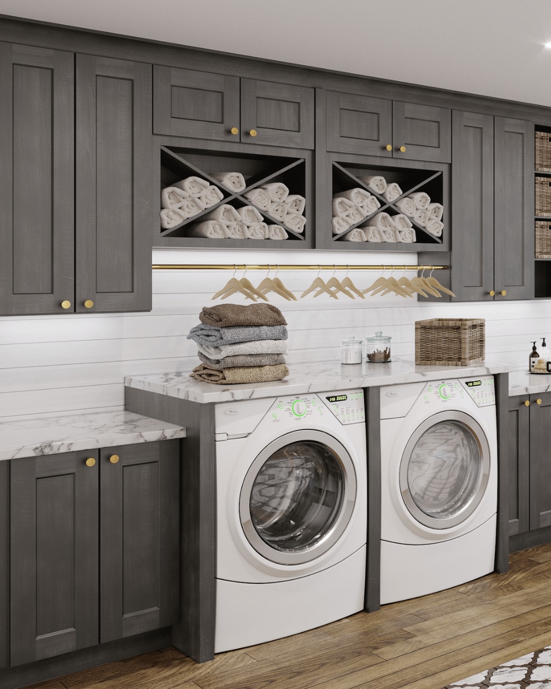 10. a Symphony Of Slatted Doors and Industrial Piping In a Compact Laundry Nook