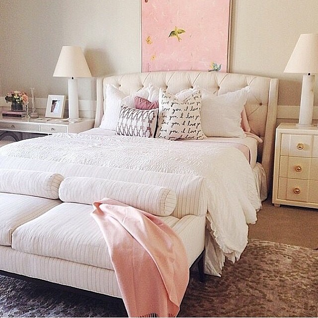 39. Moonlit Lavender Dream: a Bedroom with a Purple Accent Wall and Gold Trimmings