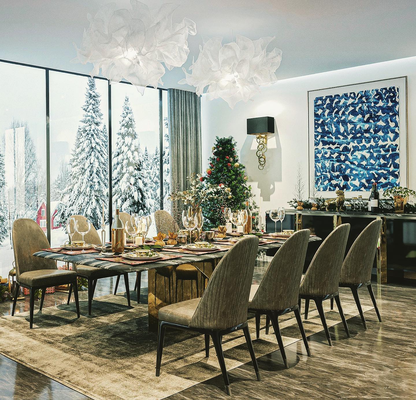 2. a Festive Fusion Of Pinecones and Pomegranates on a Crimson Runner