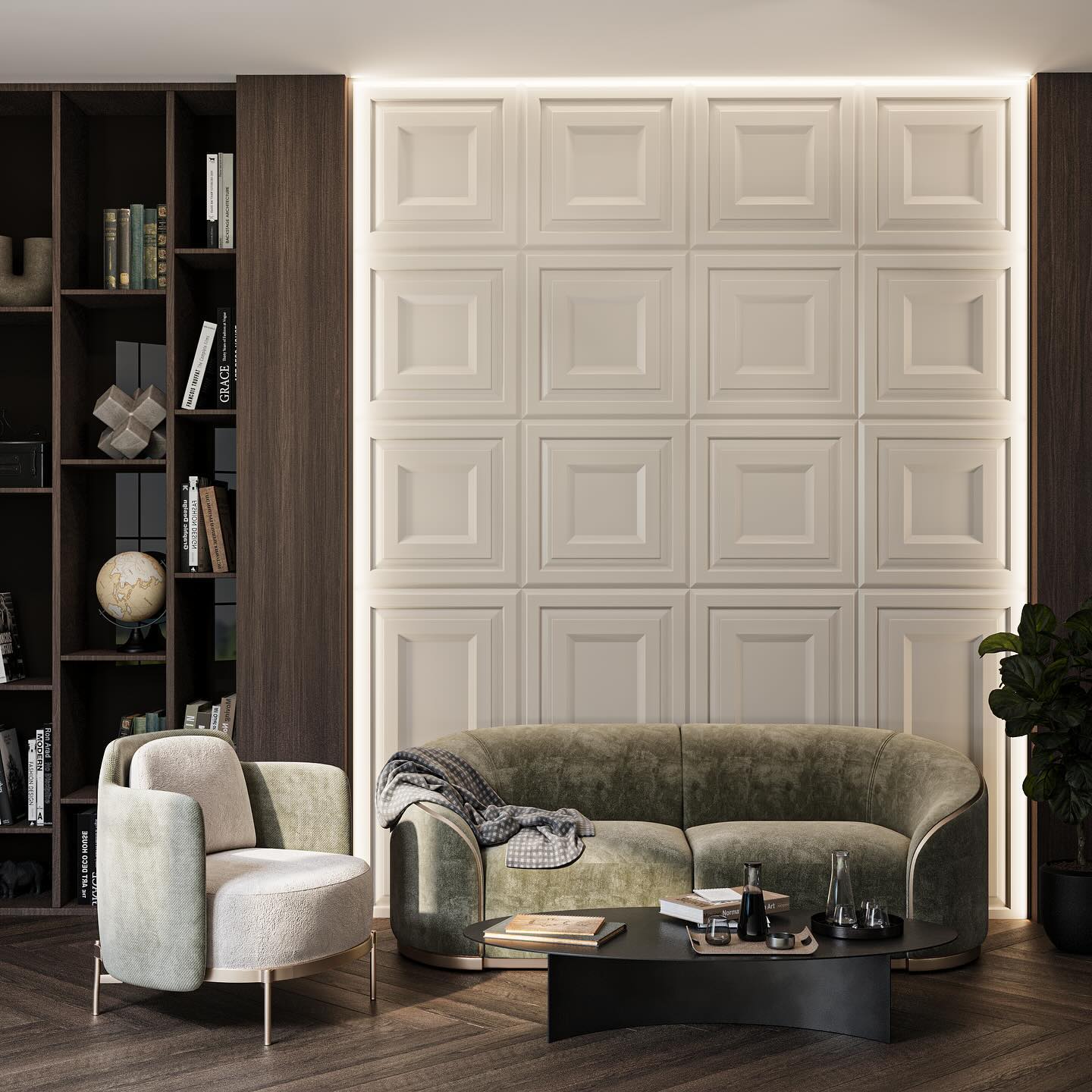 27. the Cerulean Wave: a Living Room Wall with Rhythmic Indigo Stripes