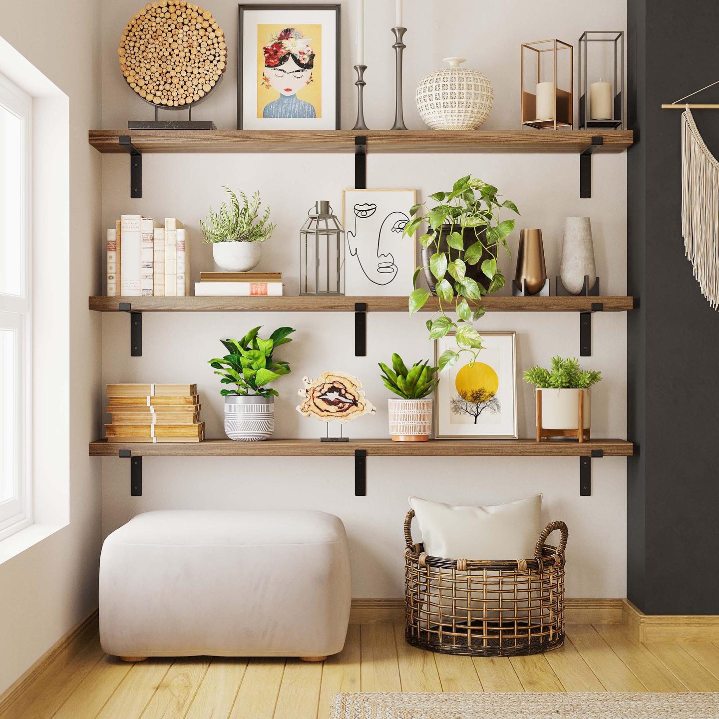 20. Moonlit Alcove Shelving with Vintage Charm and Modern Twists