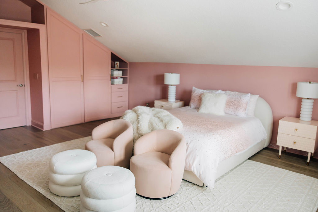 12. Soft Pink Canopy with Floral Wall Art Creates a Whimsical Retreat