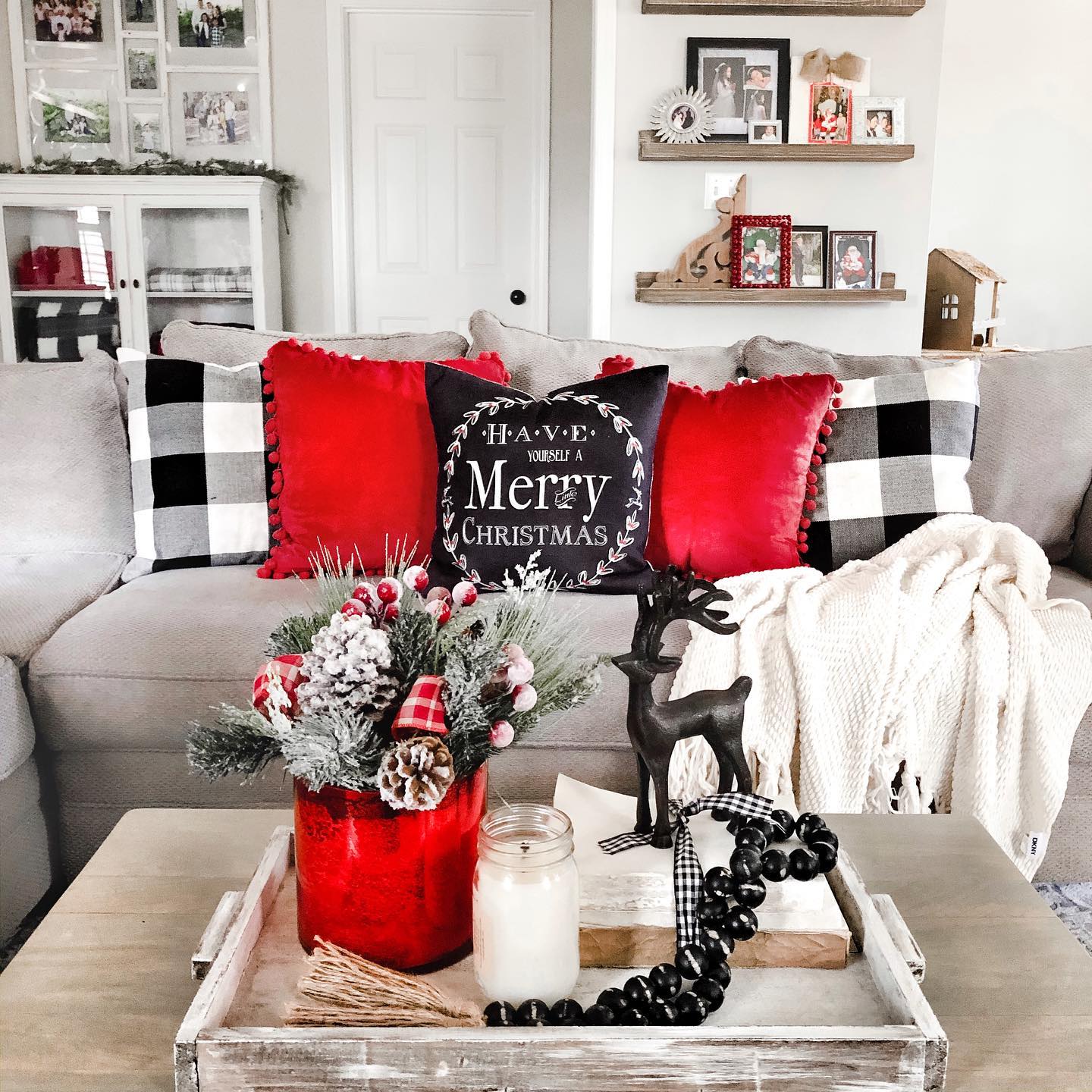 1. Festive Fir and Frosted Pinecones Coffee Table Ensemble