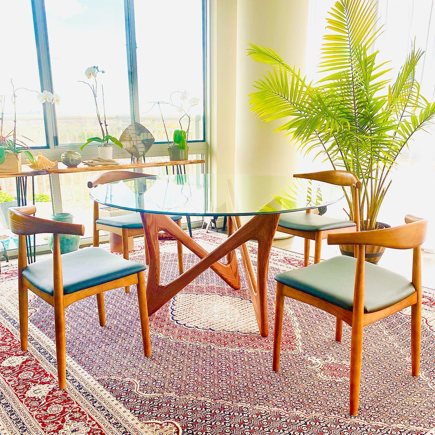 25. Mid-century Walnut Table with Geometric Brass Inlays and Tapered Legs