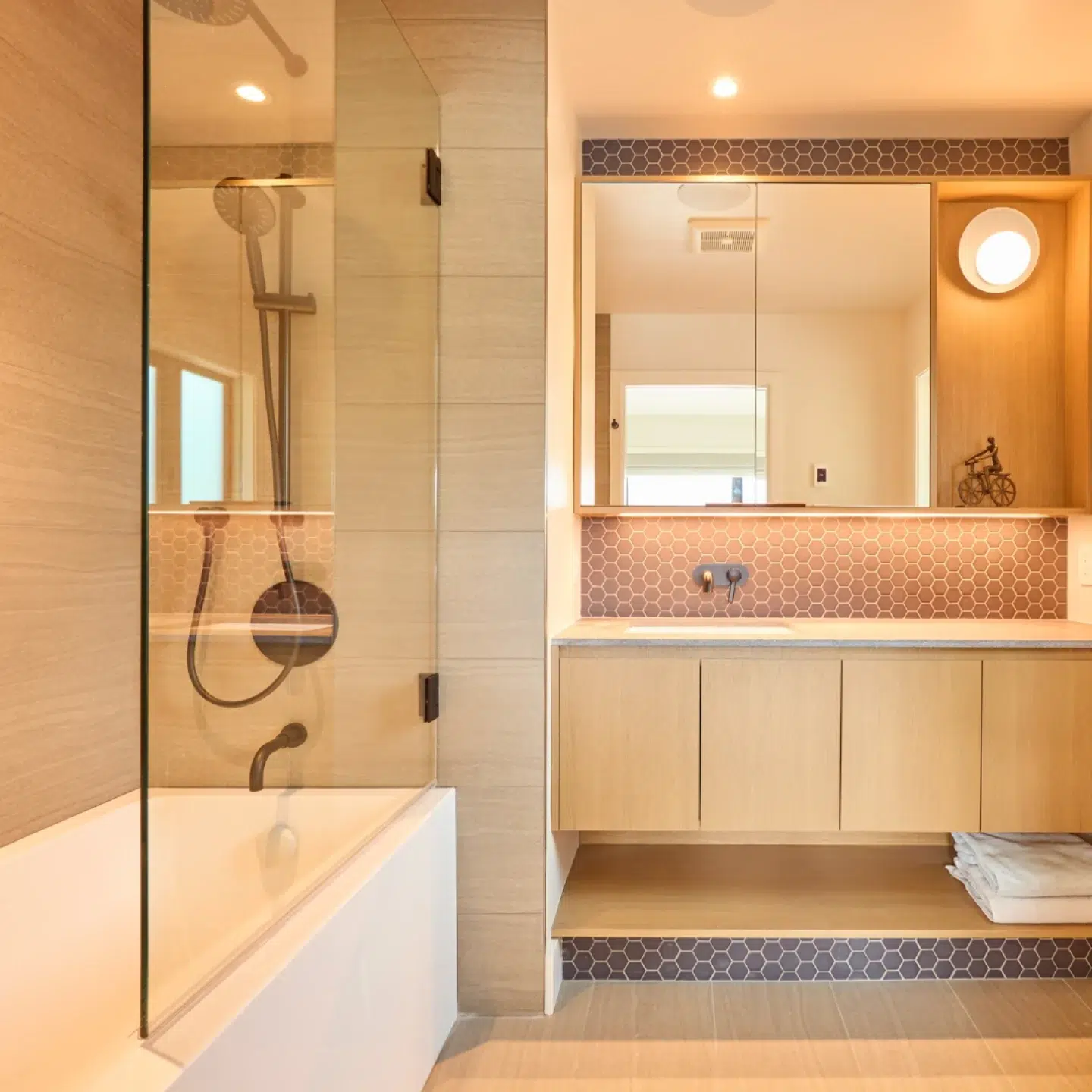 19. Moonlit Marble and Copper Accents: a Serene Escape In Your Bathroom