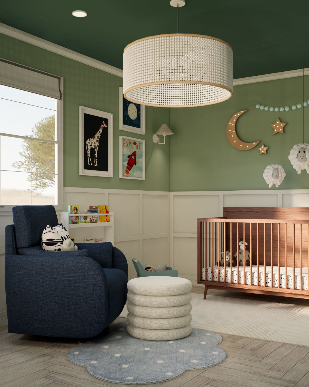 33. Soft Mossy Greens and Whimsical Foxes: a Unique Nursery Setting