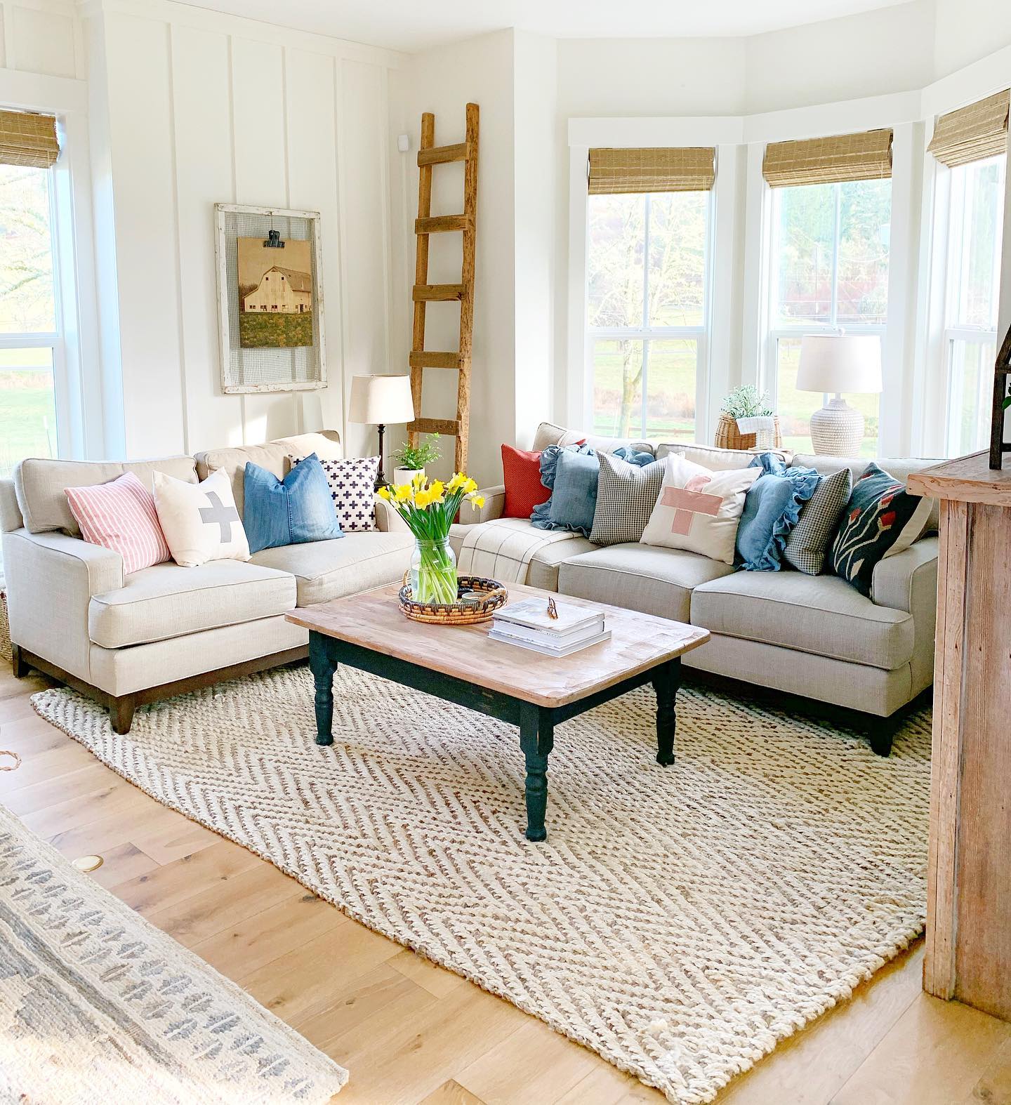 2. a Sunlit Haven with a Blue Velvet Wingback and Vintage Trunk