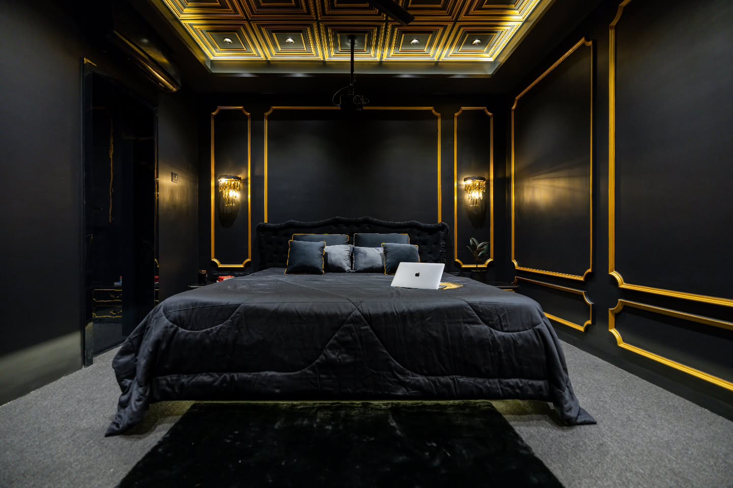 11. Midnight Velvet Canopy: the Allure Of Black Drapes In a Starlit Bedroom