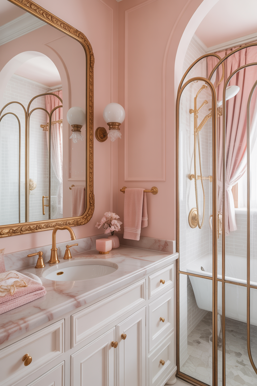 Glamorous Pink and Gold Bathroom