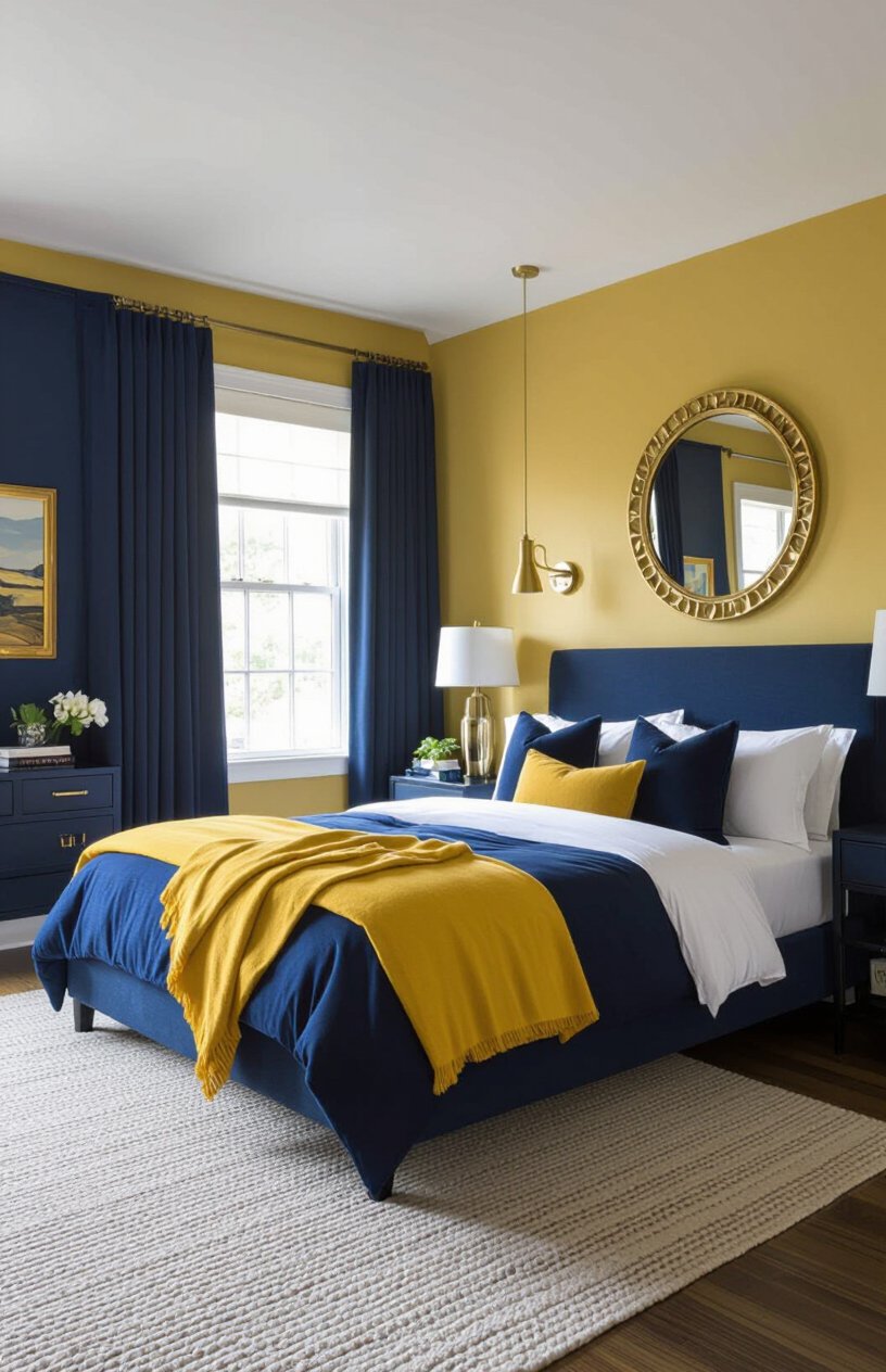 Yellow and Navy Bedroom