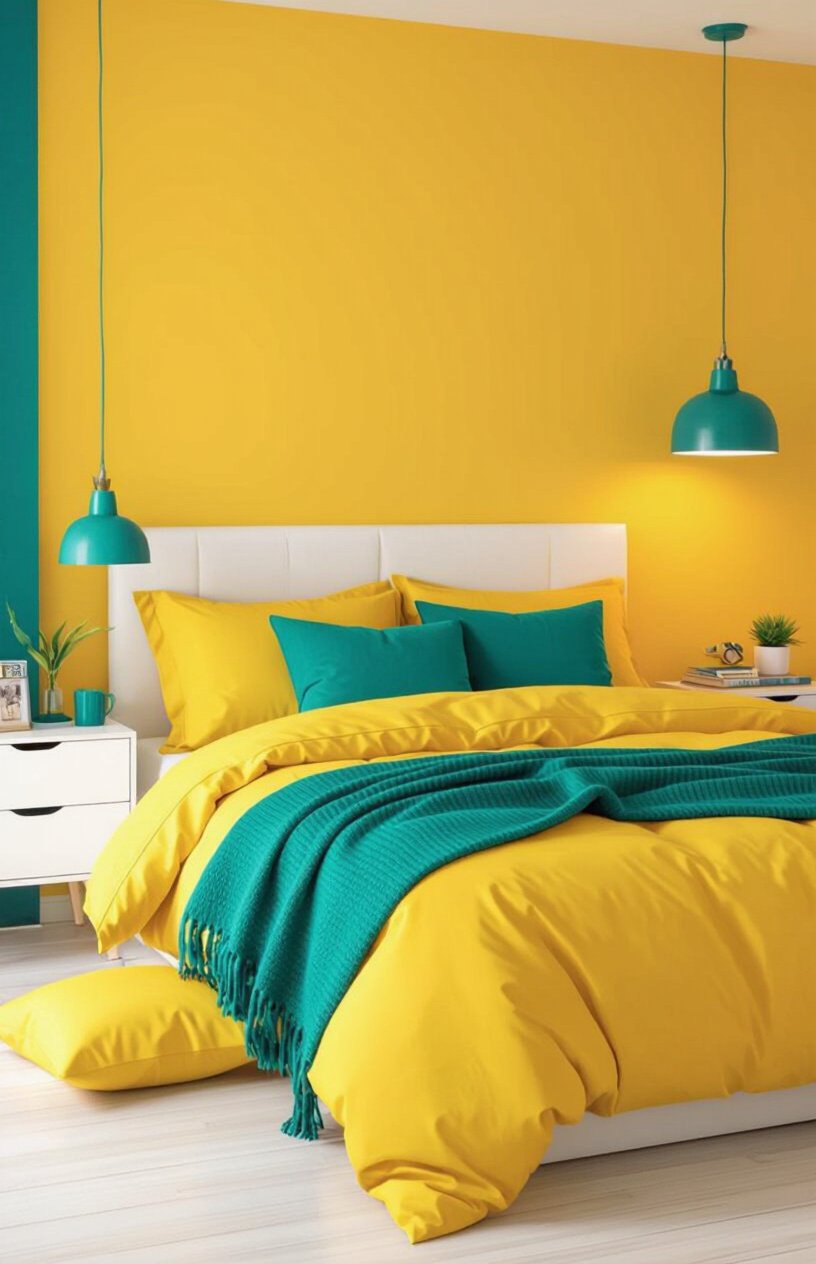 Yellow and Teal Bedroom