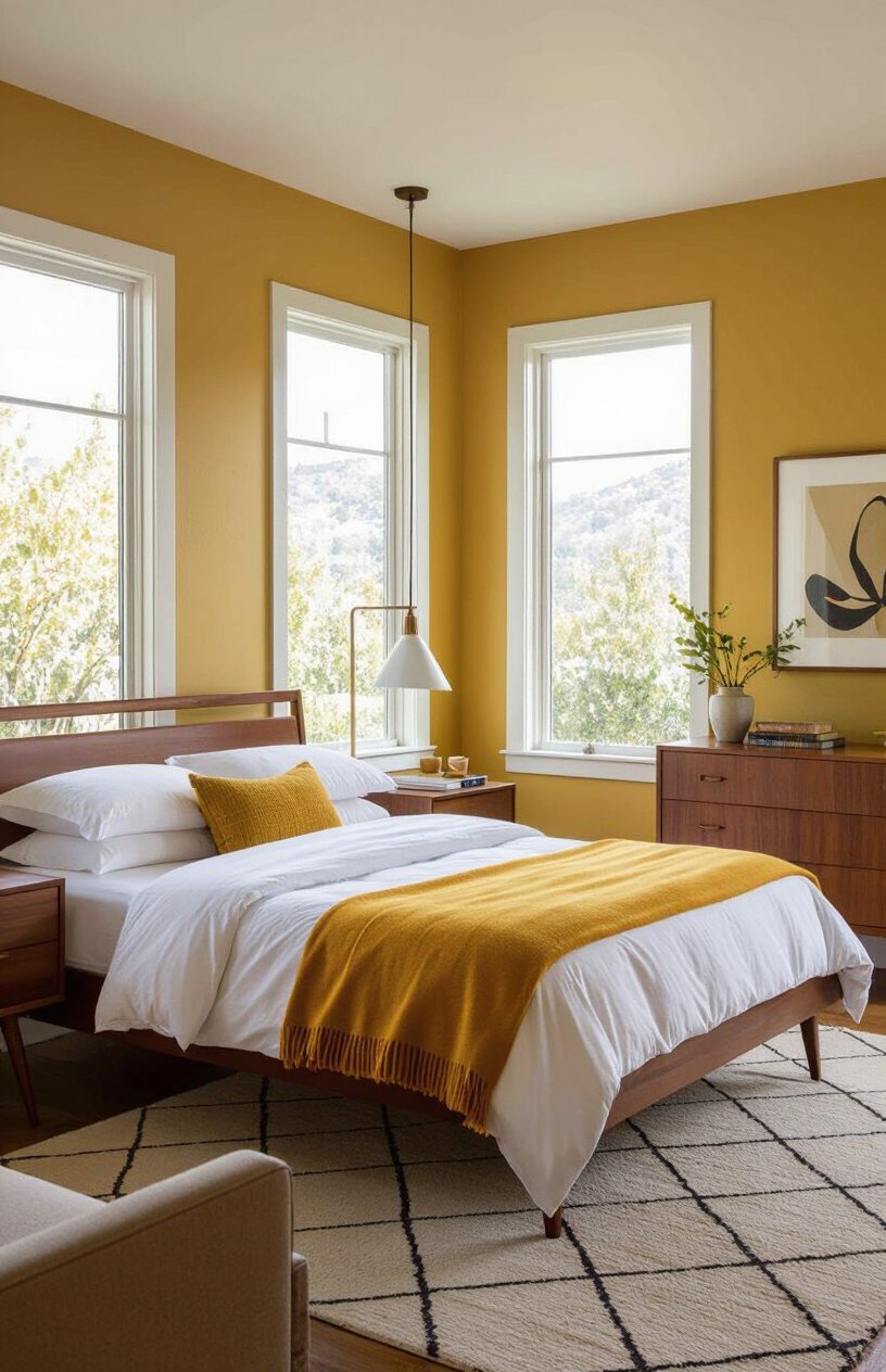 Mid-Century Modern Yellow Bedroom