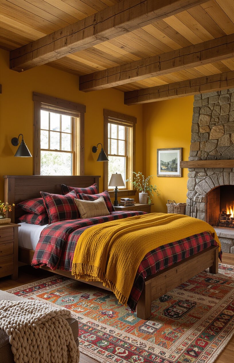 Rustic Yellow Cabin Bedroom