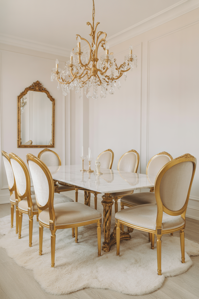 Classic White & Gold Dining Room