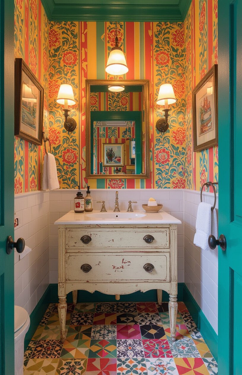 Eclectic Vintage Guest Bathroom